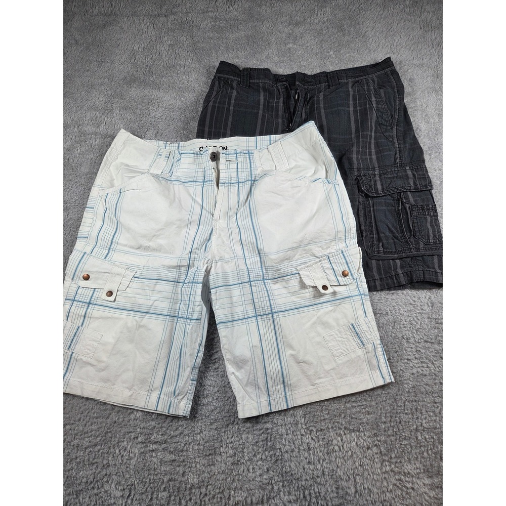 Mens Carbon Plaid Cargo Shorts‎ Bundle Grey White Blue Size 31 32 Set of 2
